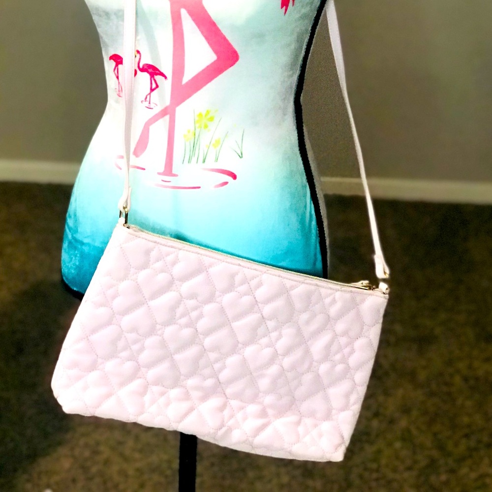 Betsey Johnson Pink Quilt Heart Crossbody Purse